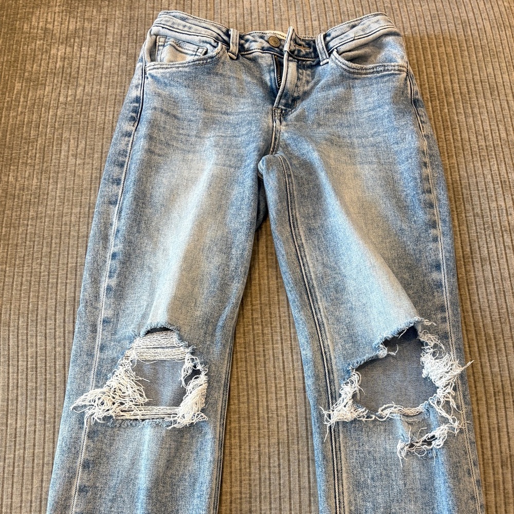 Flying Monkey Ripped Light Blue Straight Leg Jeans midrise cropped